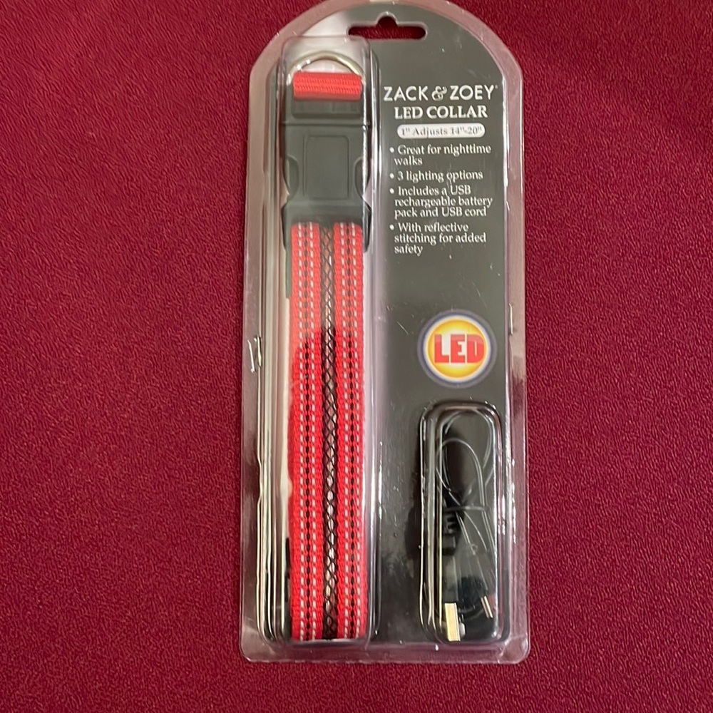 Zack & Zoey LED Collar 1" adjusts 14"-20" red color